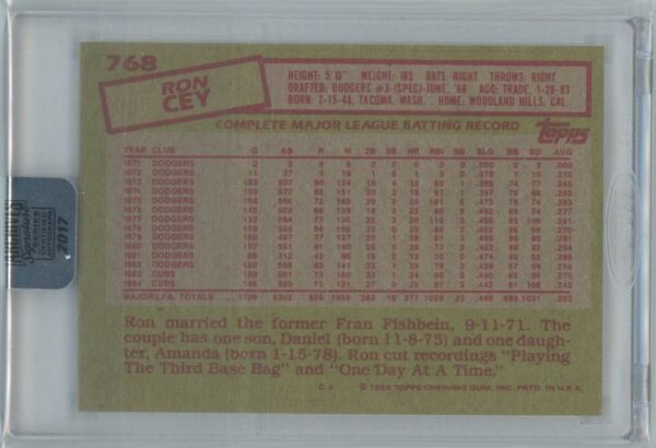 2017 Topps Auto Archives Ron Cey Auto Signature Series - Image 2