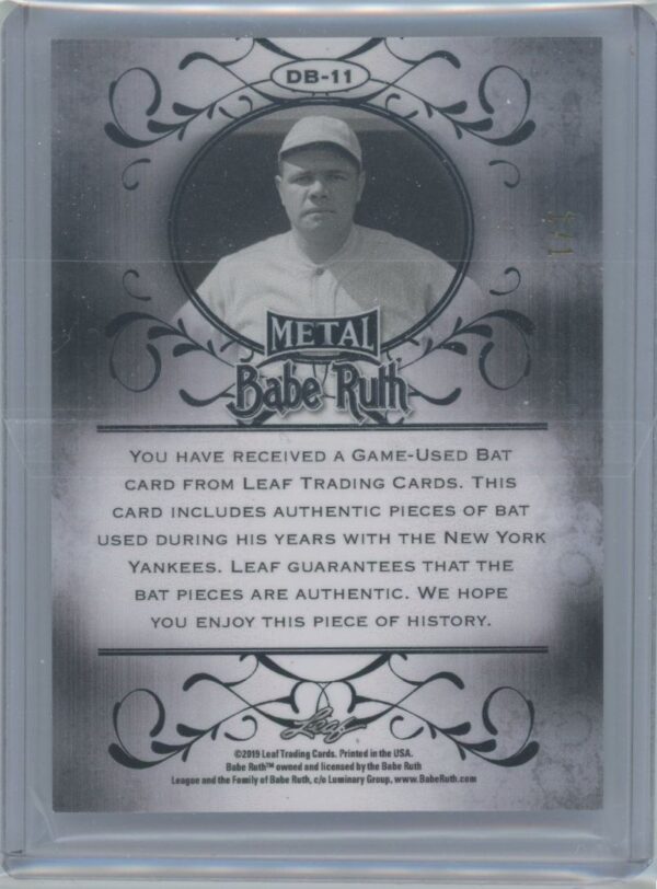 2019 Leaf Metal Babe Ruth 1/1 - Image 2