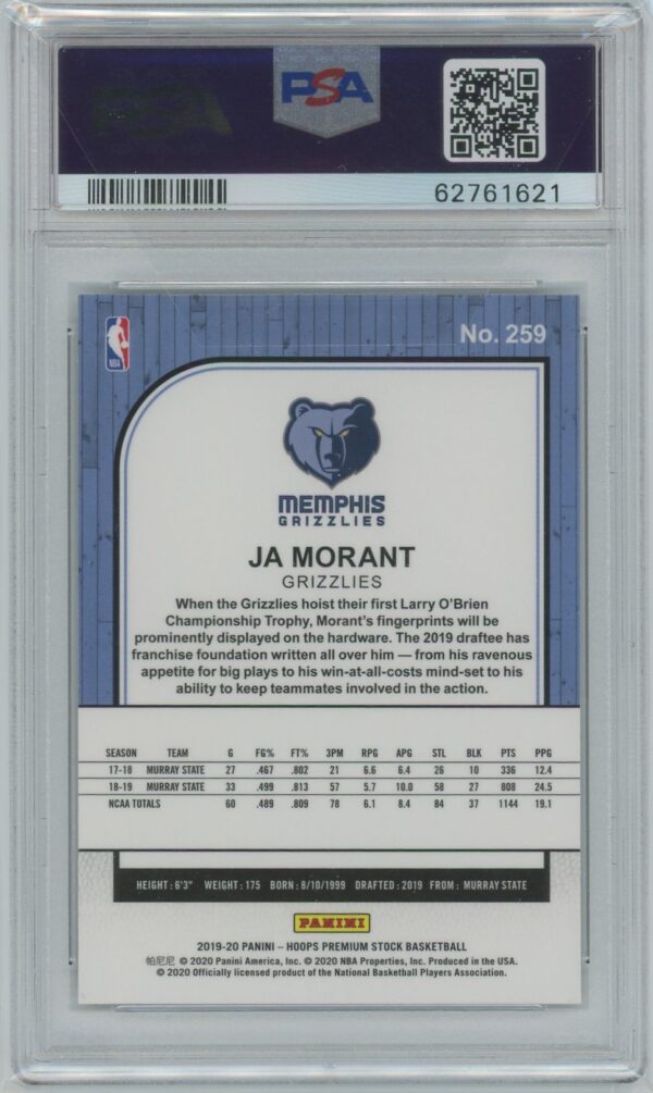 2019 Hoops Premium Stock Ja Morant Rookie - Image 2