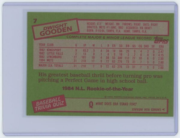 1985 Topps Jumbo Dwight "Doc" Gooden Card - Image 2