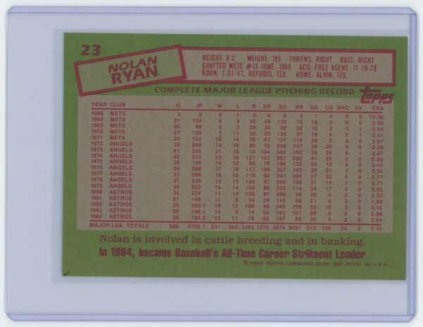 1985 Topps Jumbo Nolan Ryan Card - Image 2