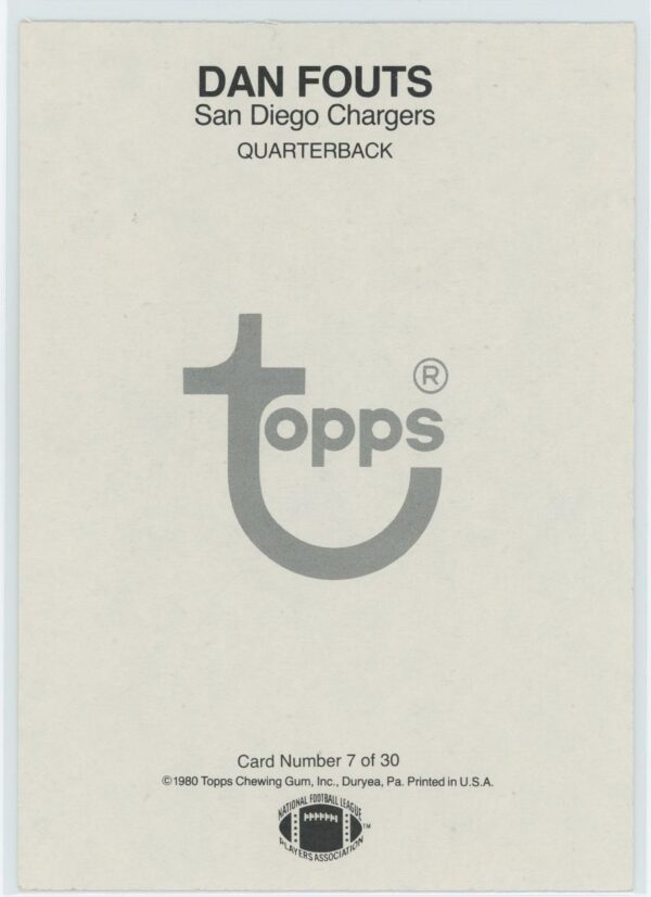 1980 Topps Jumbo Dan Fouts - Image 2