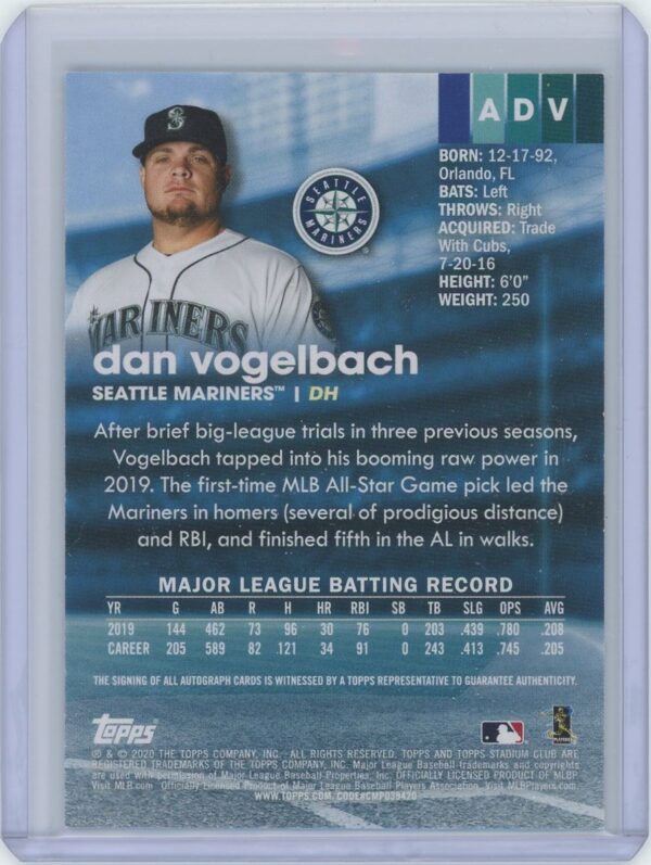 2020 Topps Dan Vogelbach Auto - Image 2
