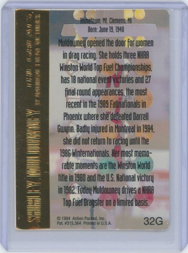 1994 Action Packed 24 KT Gold Shirley Muldowney - Image 2