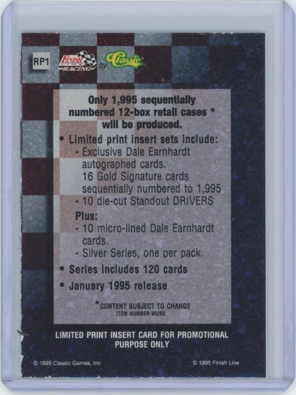 1995 Classic Finish Line Dale Earnhardt Insert - Image 2