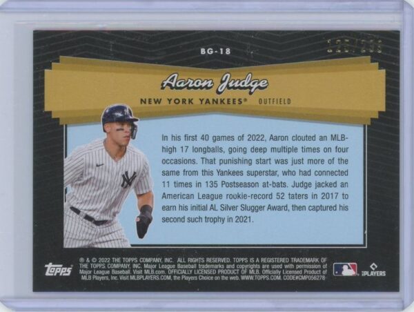 2022 Topps Black Gold Aaron Judge - Image 2