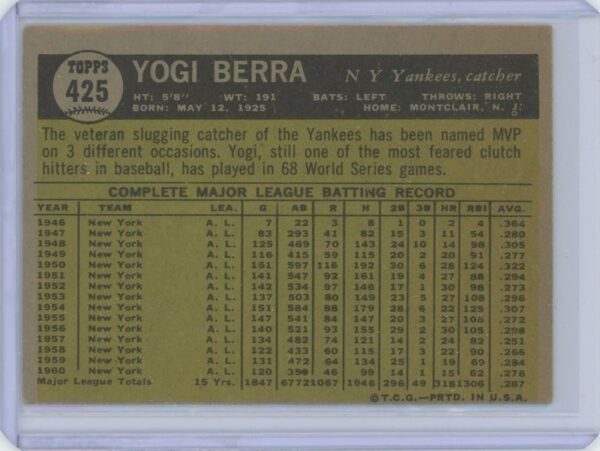 1961 Topps Yogi Berra - Image 2