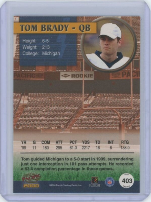 2000 Pacific Tom Brady Rookie - Image 2
