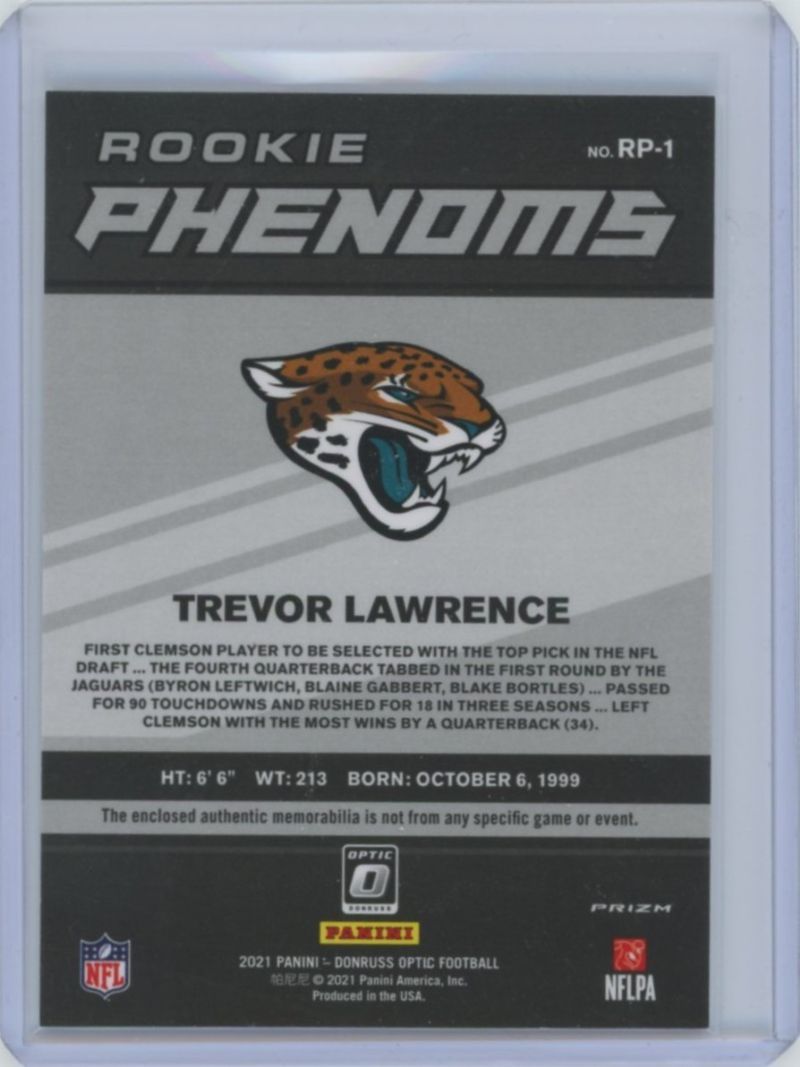 2021 Panini-Donruss Optic Rookie Phenom Trevor Lawrence Patch - Image 2