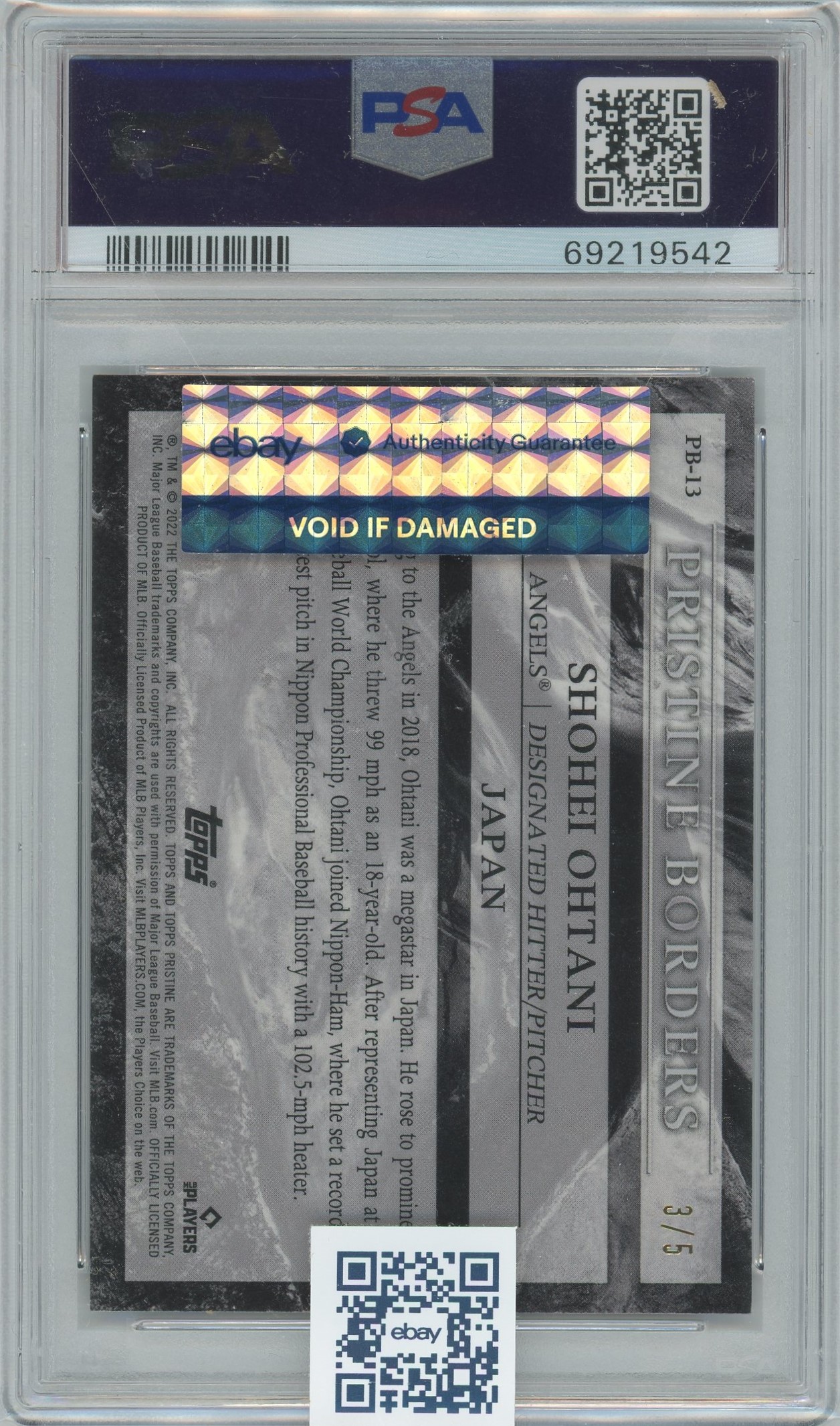 2022 Topps Pristine Borders/Refractor Shohei Ohtani with Japanese Flag - Image 2